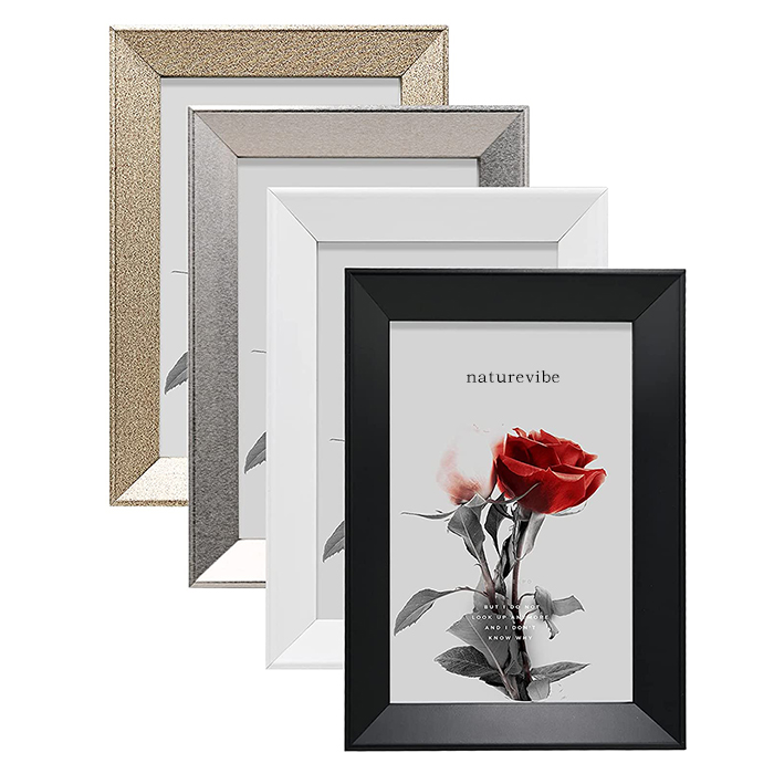 naturevibe 4x6 Picture Frames - Black, White, Silver & Gold, Colorful Photo Frames with Real Glass, Tabletop and Wall Mounting Display, Set of 4