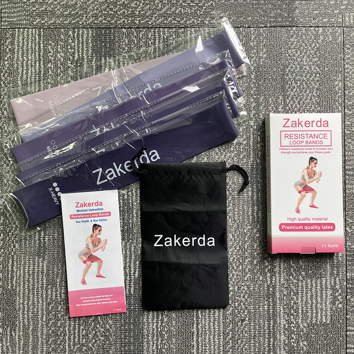Zakerda Resistance Loop Exercise Bands with Instruction Guide and Carry Bag, Set of 5