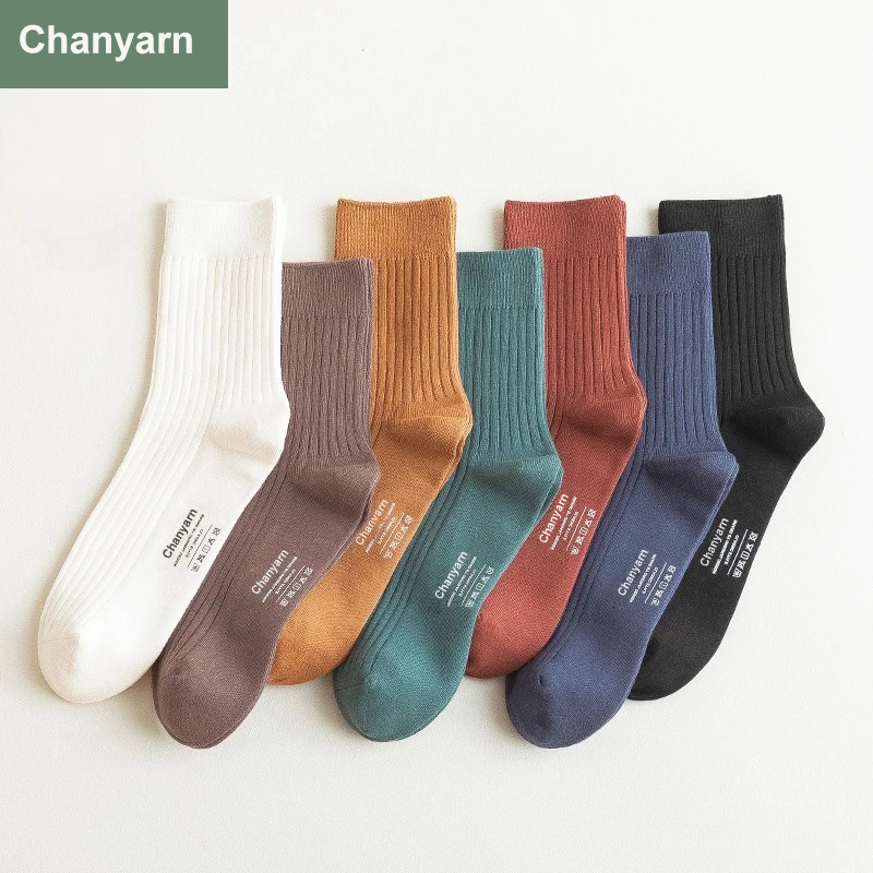 Chanyarn 98% cotton men's business socks, long skirts, socks, spring and winter warmth, men's high-quality happy color socks