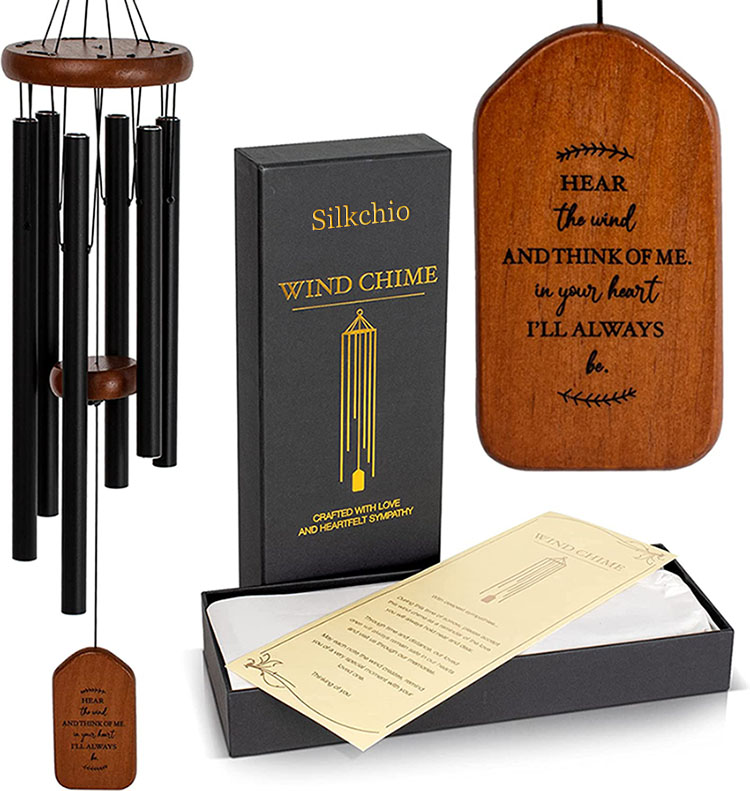 Silkchio Soothing Sympathy Wind Chime for The Loss of a Loved One - Feel The Breeze and Listen to Beautiful Tones - Memorial Gift Box and Sympathy Card Incl. - Thoughtful Bereavement/Sympathy Gift for Outside