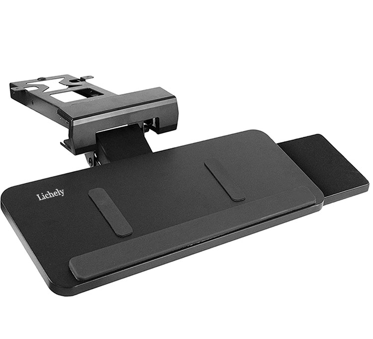 Lichely Extra Large Adjustable Computer Keyboard Tray with Slide-Out Mouse Platform, Ergonomic Under Table Tilting Desk Mount Shelf with Padding