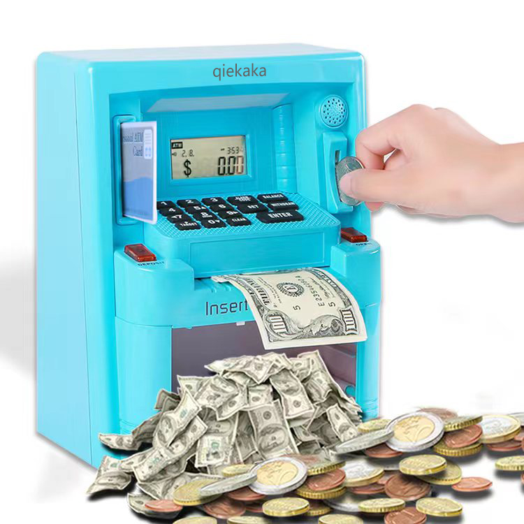 qiekaka ATM Machine Piggy Bank for Kids Above 3 Years-Real Money and Coin Counter, Digital Piggy Bank for Boys and Girls-Password Protection, Piggy Banks for Adults-Balance Available 