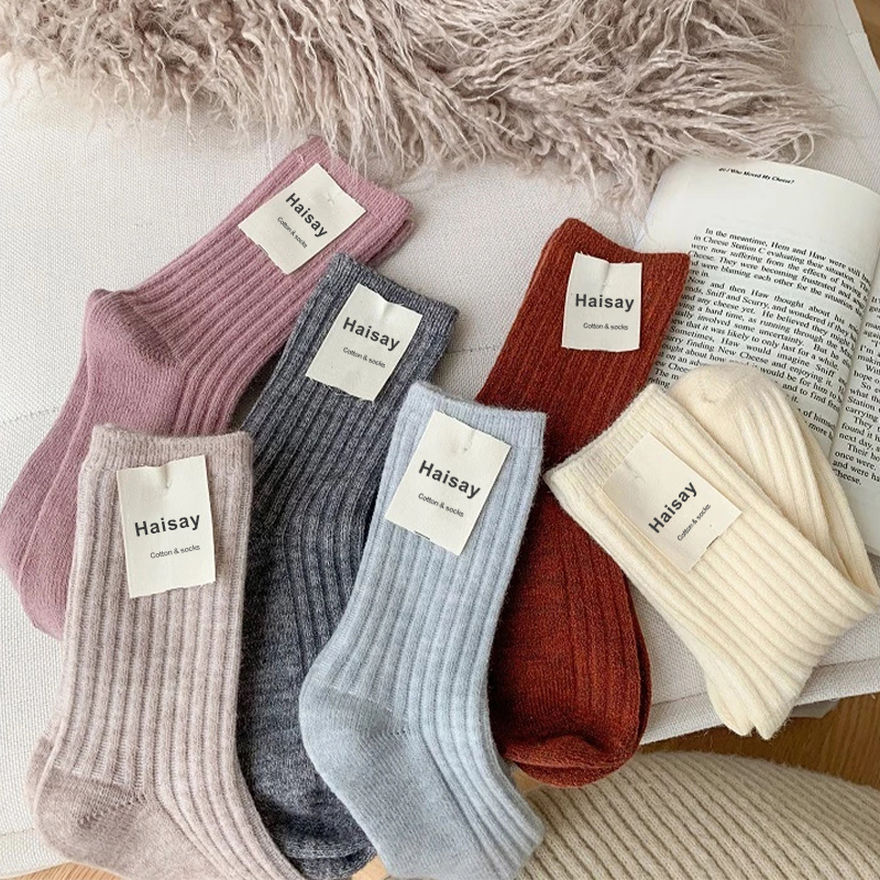 Haisay Winter Thickened Cashmere Wool Casual Women's Socks Fashion Earthen Half length Warm Sports Socks Crew Socks