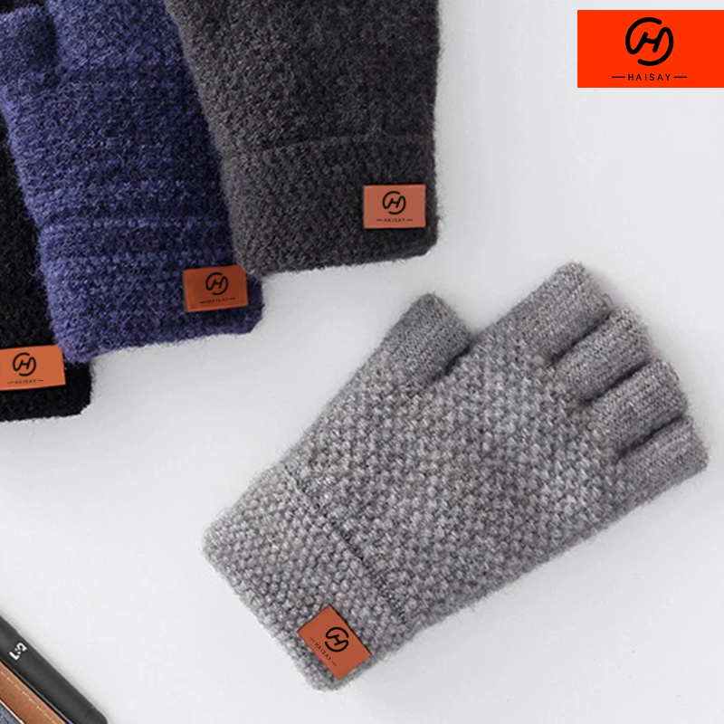 Haisay Wool fingerless knitting glove man winter warm flexible fingerless gloves unisex solid color outdoor thicken touchscreen glove