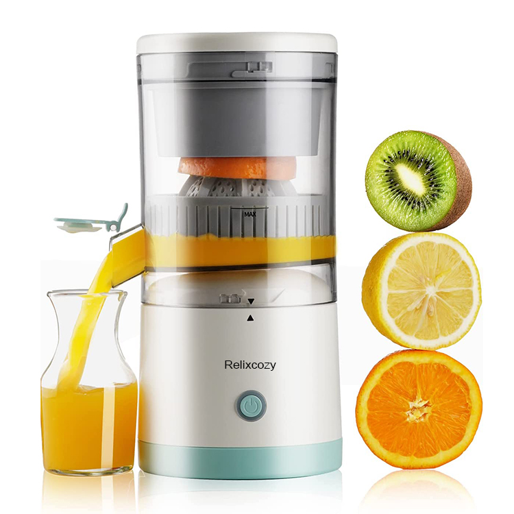 Relixcozy Portable Electric Citrus Juicer Rechargeable Hands-Free Masticating Orange Juicer Lemon Squeezer with USB and Cleaning Brush (White)