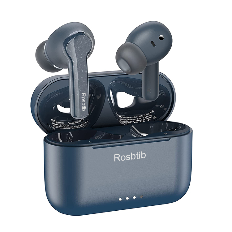 Rosbtib Hybrid Active Noise Cancelling Wireless Earbuds, in-Ear Detection Headphones, IPX6 Waterproof Bluetooth 5.2 Stereo Earphones, Immersive Sound Premium Deep Bass Headset