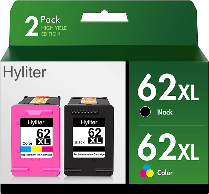 Hyliter 62XL Ink Cartridge Combo Pack Replacement for HP Ink 62 XL Cartridges Compatible with Envy 5540 5660 7640 OfficeJet Mobile 200 250 OfficeJet 5740 8040 Printers