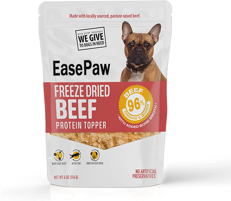 EasePaw Pasture-Raised Beef Freeze Dried Raw Dog Food Topper, Mixer, Treat, All-Natural Limited Ingredient with Bone Broth, 4oz