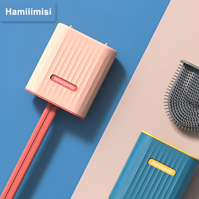 Hamiiimis Silicone toilet brush wall-mounted toilet cleaning brush set with flexible flat-head holder for toilet