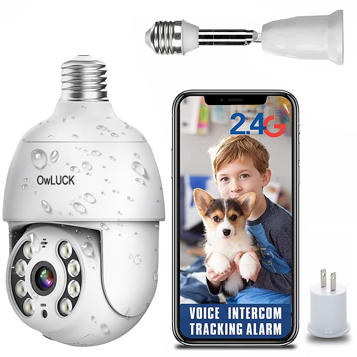OwLUCK Light Bulb Camera, Wireless 2.4GHz WiFi Home Security Camera, 360° Surveillance Cam with Motion Detection Alarm Night Vision Light Socket Camera