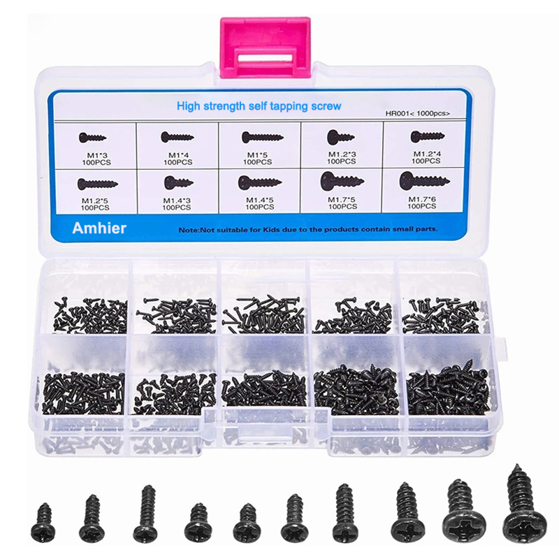 Amhier 500/1000 pieces/set cross head micro screw round head automatic tapping electronic small wood screw kit
