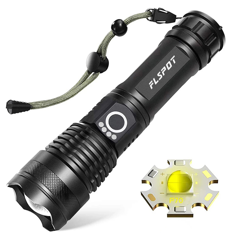 FLSPOT High power outdoor XHP70 rechargeable Led tactical flashlight 4-core flashlight Usb camping, outdoor and emergency use hand lights