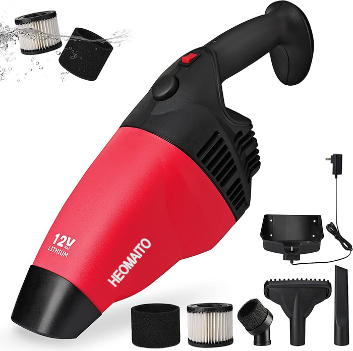 HEOMAITO Cordless Handheld Vacuum Cleaner, 12V 85W Portable Powerful Suction Commercial Grade Vacuum with Attachments, Rechargeable 2600mAH Li-ion Battery.