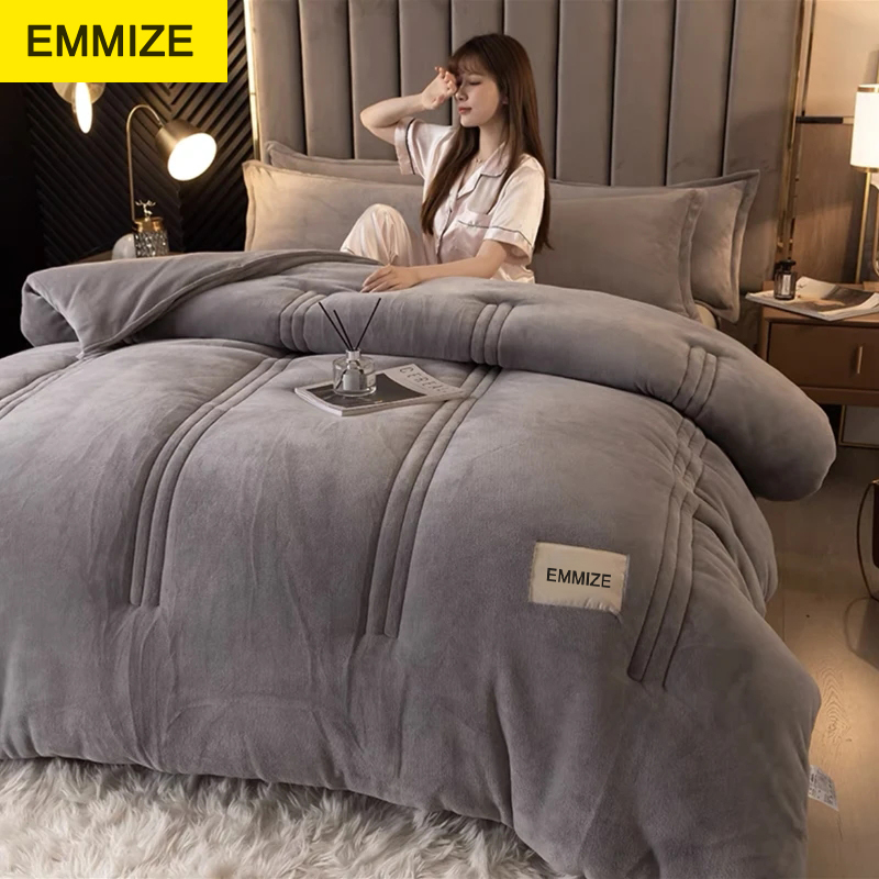EMMIZE Thickened Lamb Fleece Double Face Quilt Super Warm Winter Quilt Family Hotel Single Pair Luxury Blanket Soft Quilt Duvet