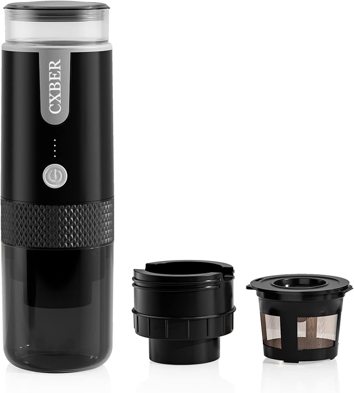 CXBER Portable Electronic Coffee Maker Mini Car Coffee Make Using Ground Coffee & Espresso Pods for Travel Camping Office Home