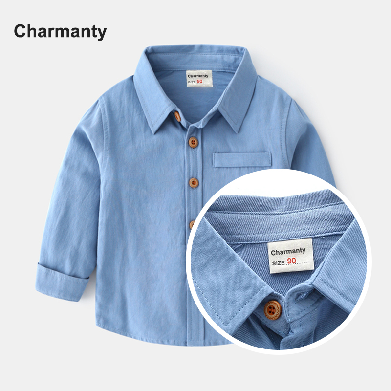 Charmanty Baby shirt, long sleeved solid color shirt, spring and autumn single chest lapel top, children's top