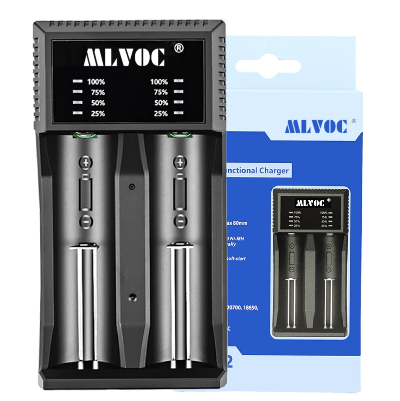 MLVOC 2-Bay USB 18650 Battery Charger，Universal Battery Charger for ：3.7V 26650 14500 16340 10440 18350 20700 1.2V AA AAA with 2 LED Indicators